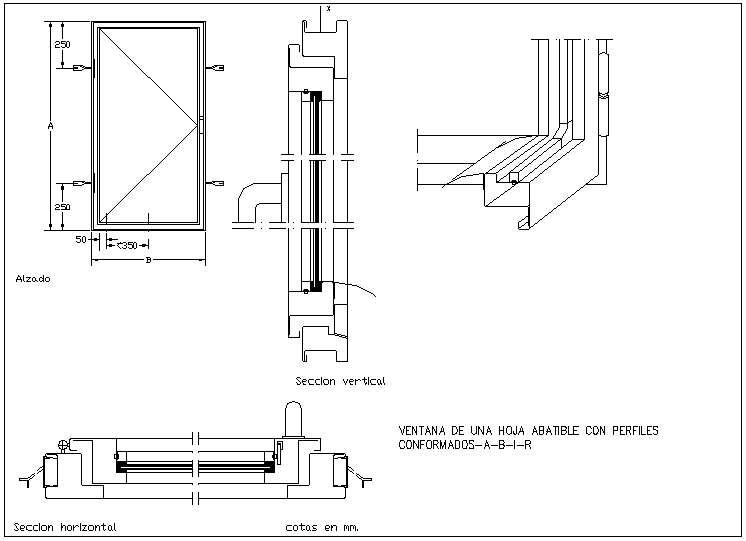 Fordable leaf window design with sectional view dwg file