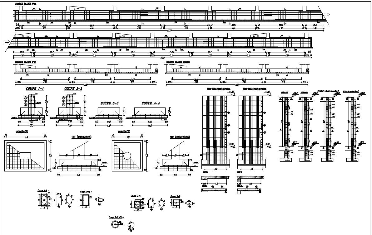 Formwork and reinforcement details of wall, pillars, foundation and beams design in AutoCAD drawing, CAD file, dwg file