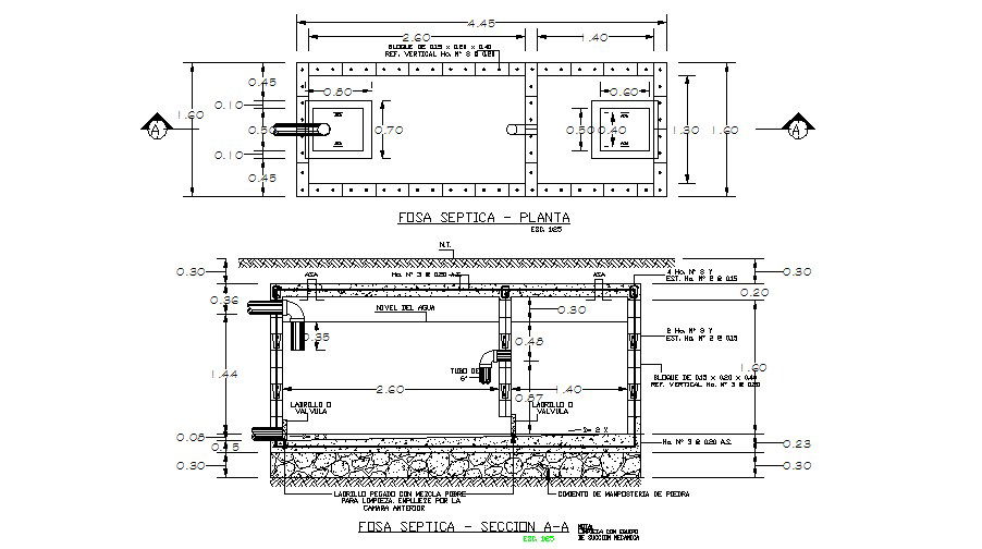 Fosa septic tank section and plan cad drawing details dwg file