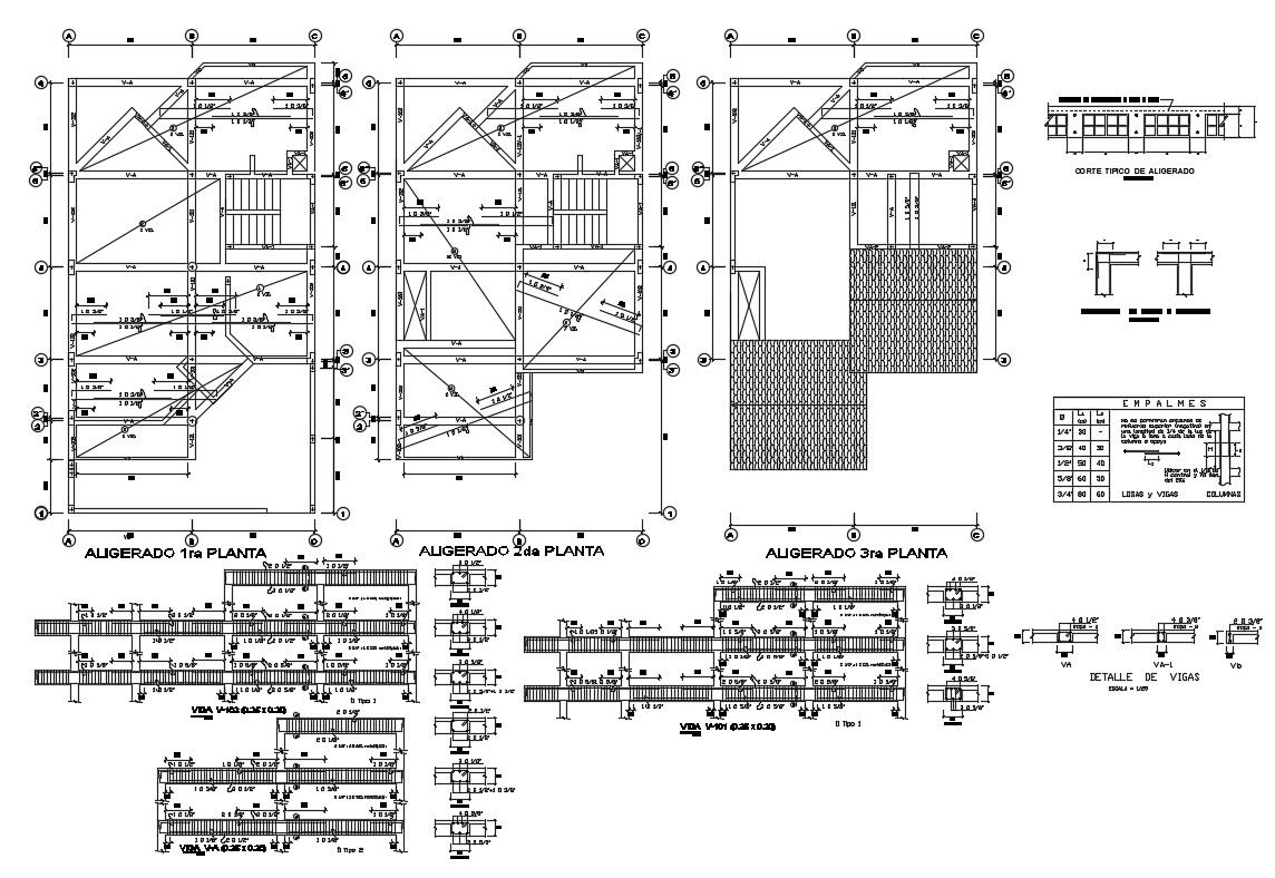Foundation, cover plan, beam schedule and constructive structure details dwg file
