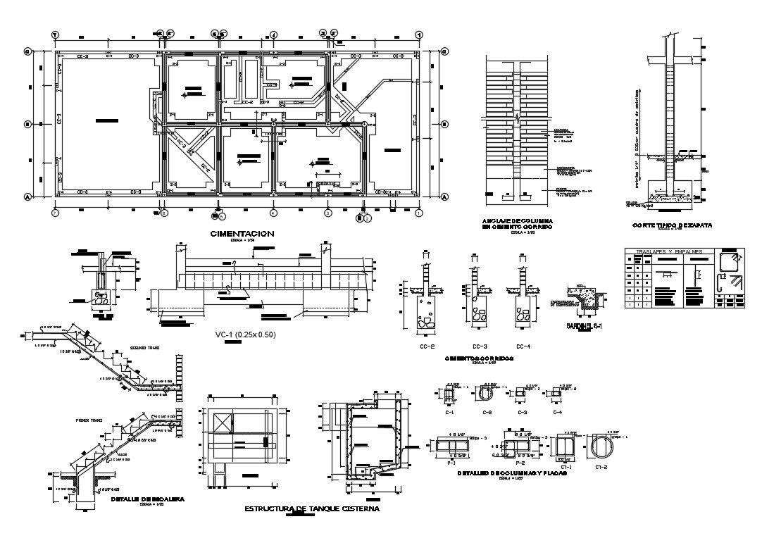 Foundation, staircase and several constructive structure details of house dwg file