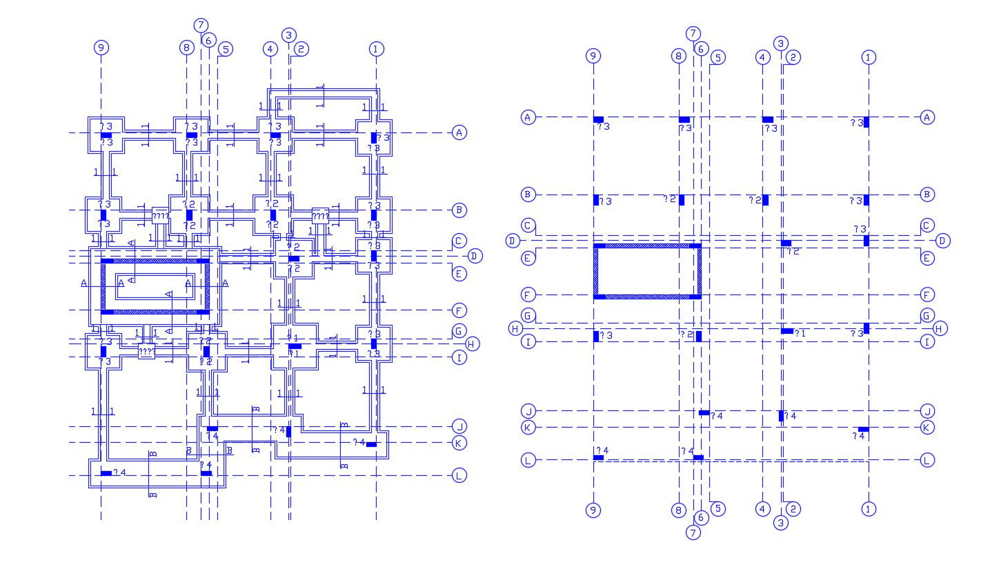 Foundation And Column Layout Plan With Centre Line DWG File