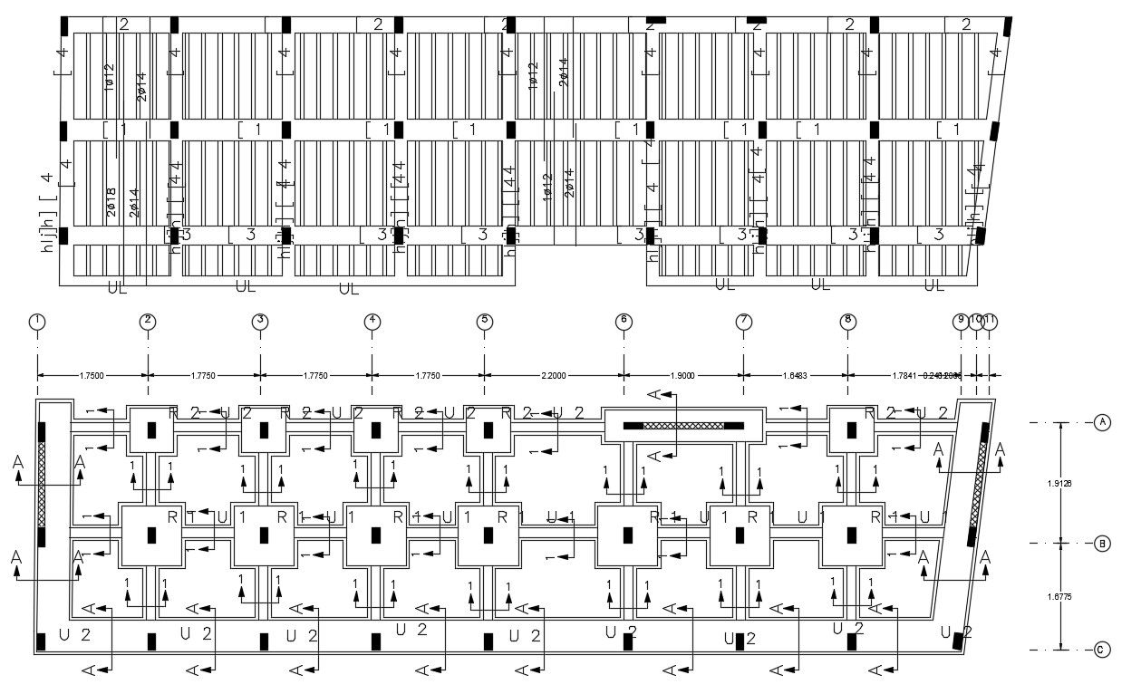 Foundation And Column Layout Plan With RCC Slab Bar DWG File