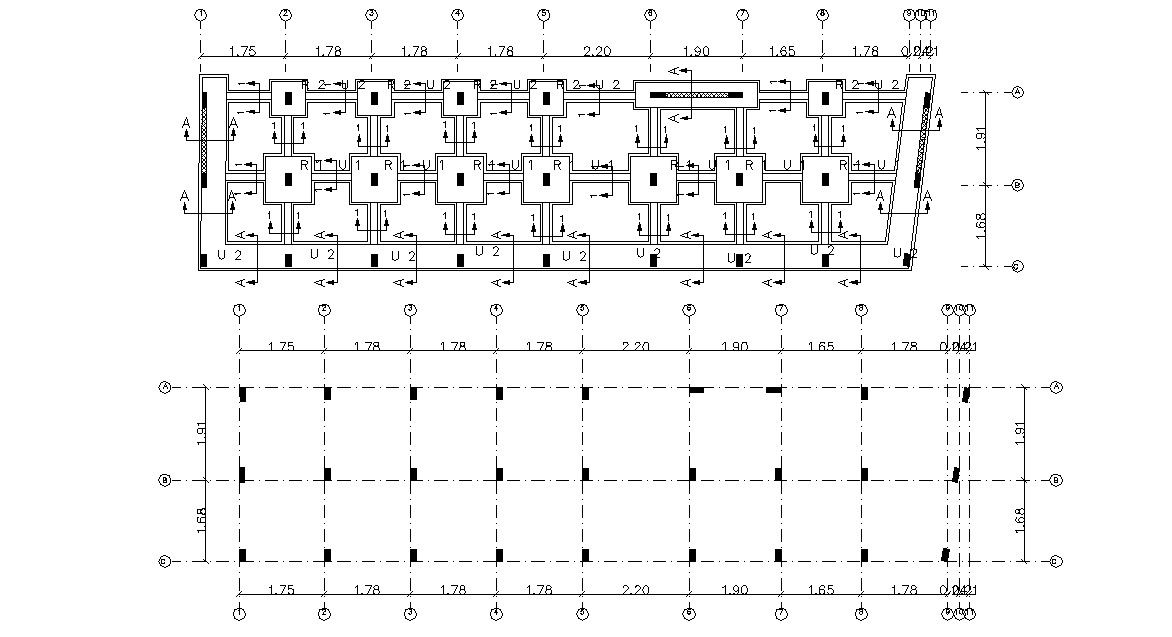 Foundation Column Layout Plan With Excavation Plan Drawing