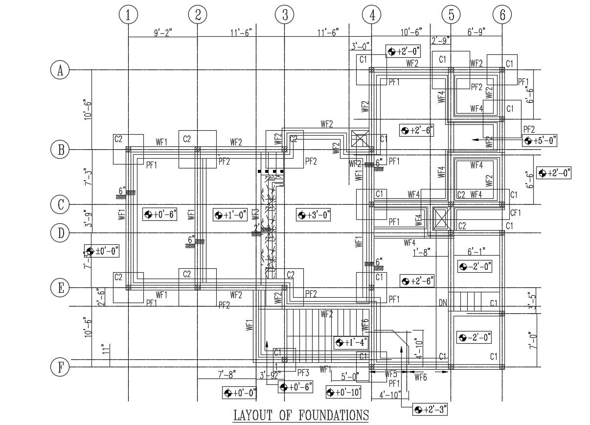 Foundation Layout Plan Working Drawing with Centre Line AutoCAD File