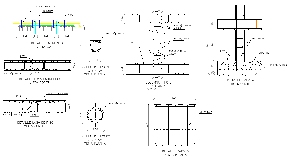 Foundation and column section plan detail dwg file