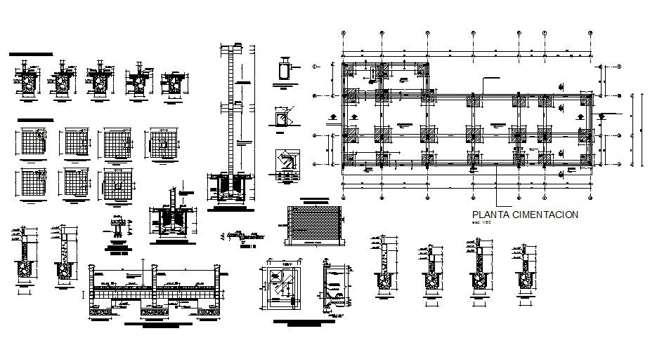 Foundation and construction details of building cad drawing details dwg file