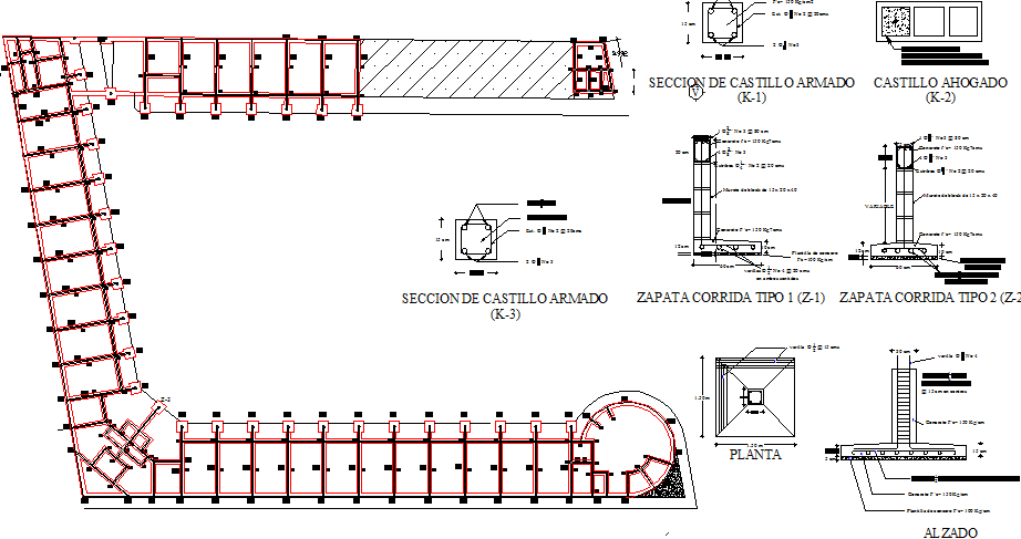 Foundation and construction details of shopping center dwg file