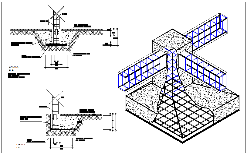 Foundation & plinth beam monolithic connection of isometric view dwg file