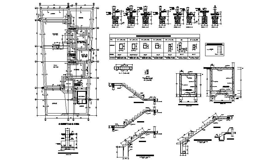 Foundation and staircase constructive cad drawing details dwg file