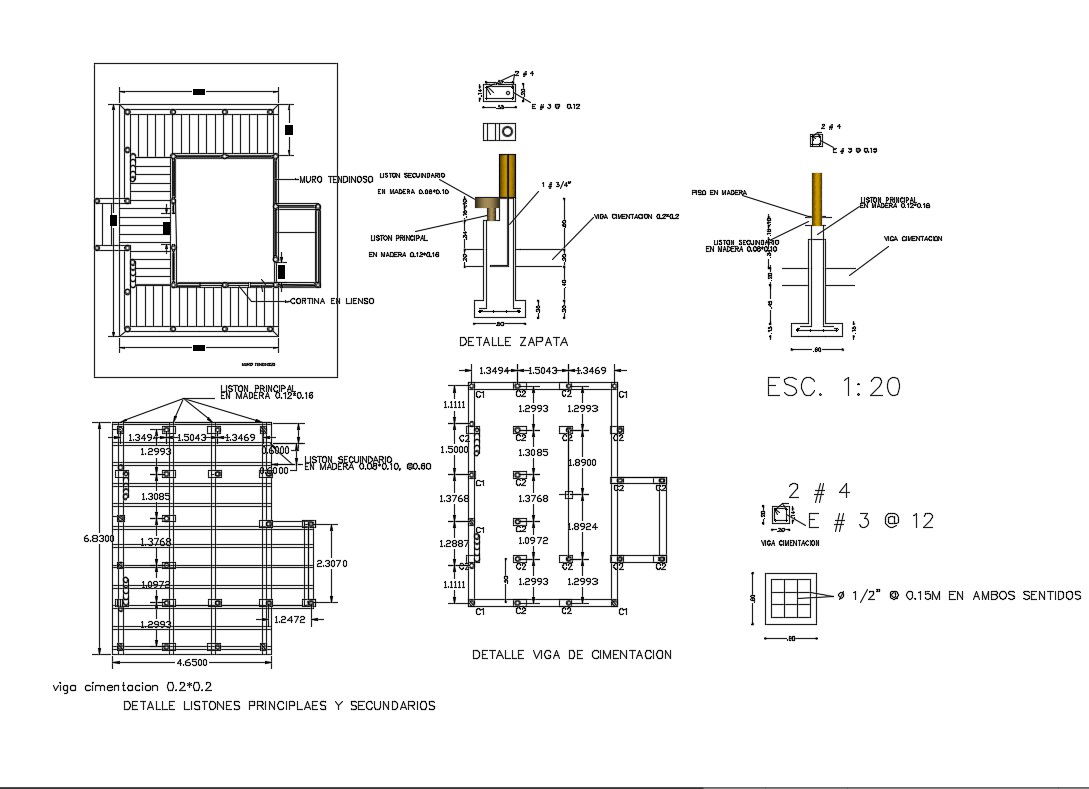 Foundation beam and staircase construction details dwg file