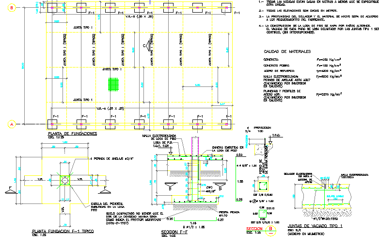 Foundation details with column construction of house dwg file