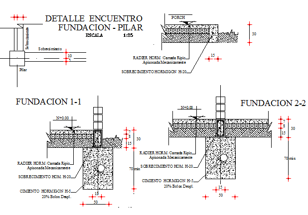 Foundation pillar details with construction of two level house dwg file