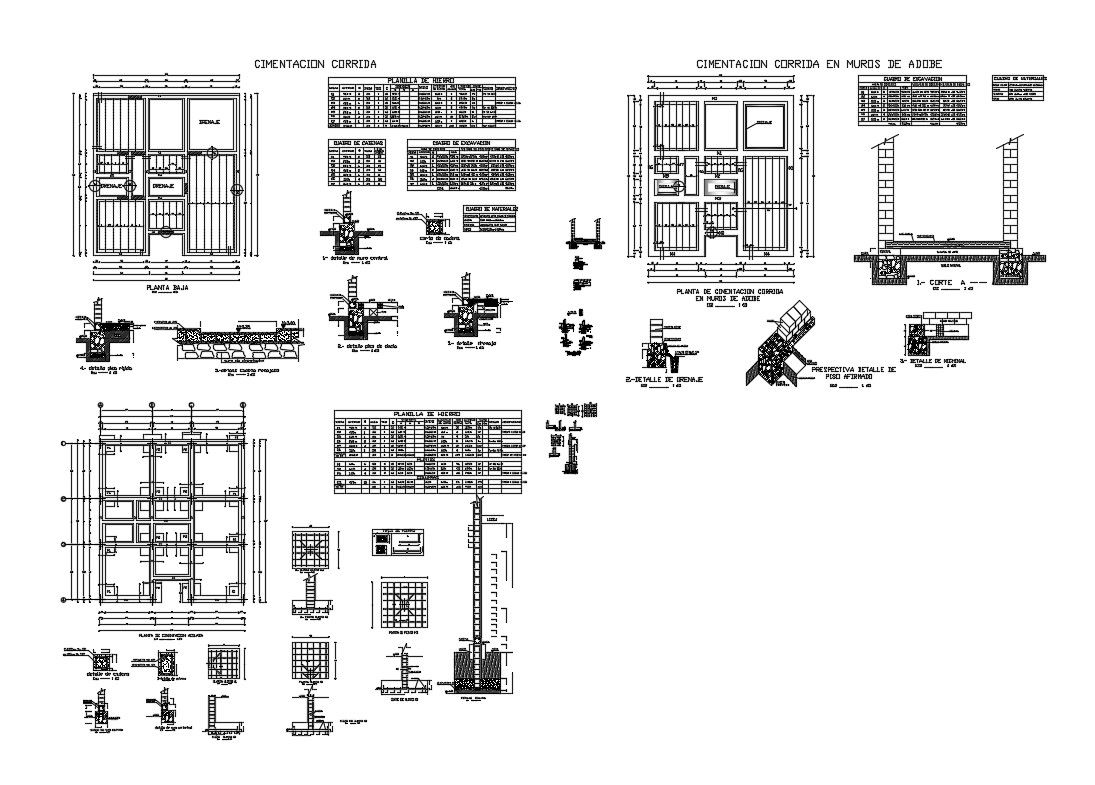 Foundation plan, cover plan and construction details of house dwg file