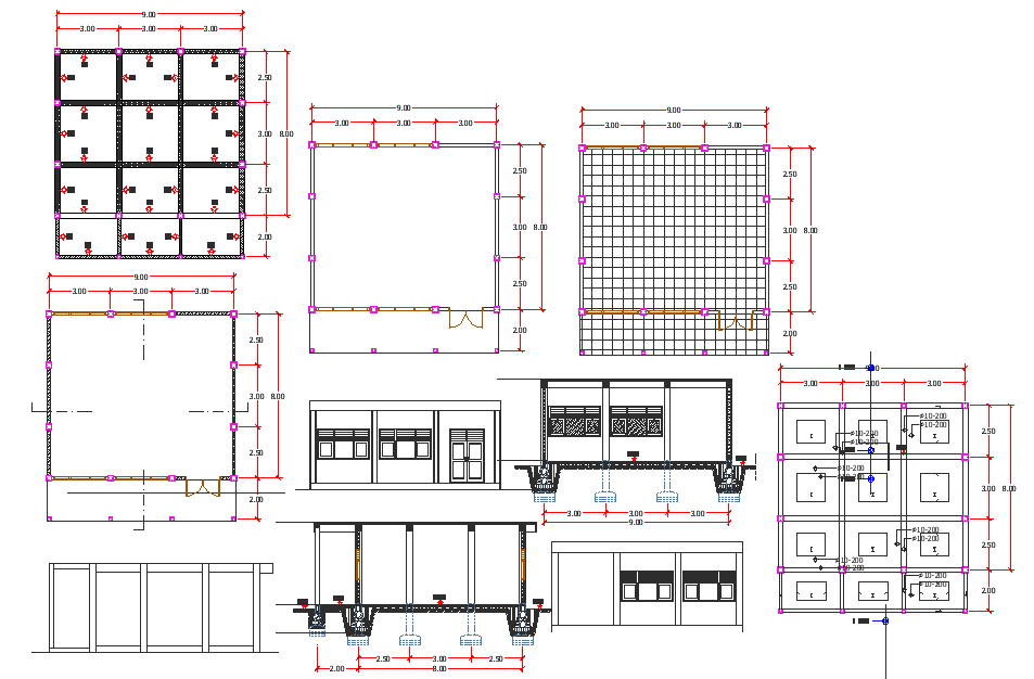 Foundation plan, elevation and section detail dwg file