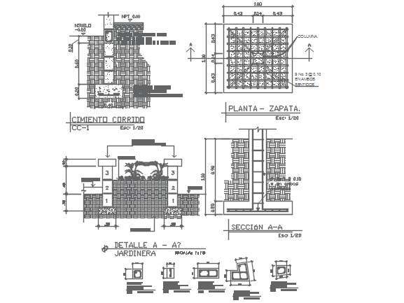 Foundation plan and column section detail dwg file