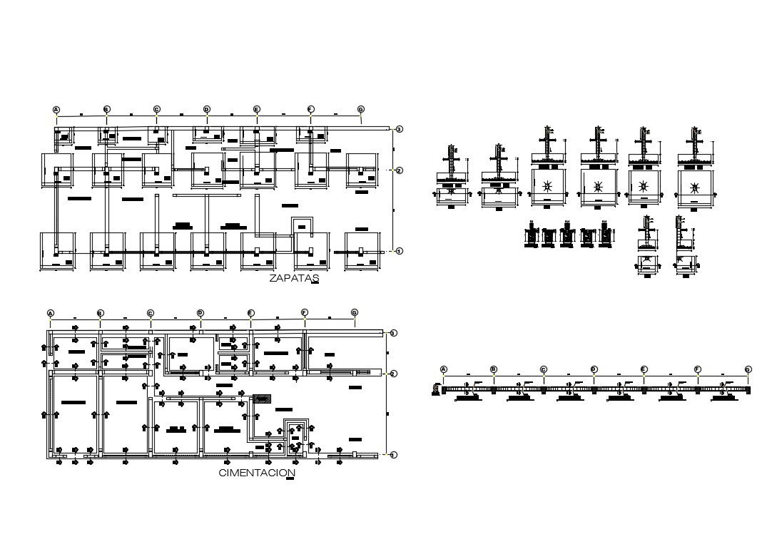 Foundation plan and construction details of house floors dwg file
