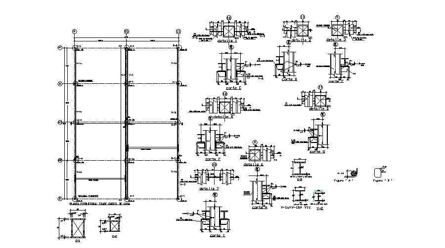 Foundation plan and constructive column structure details dwg file