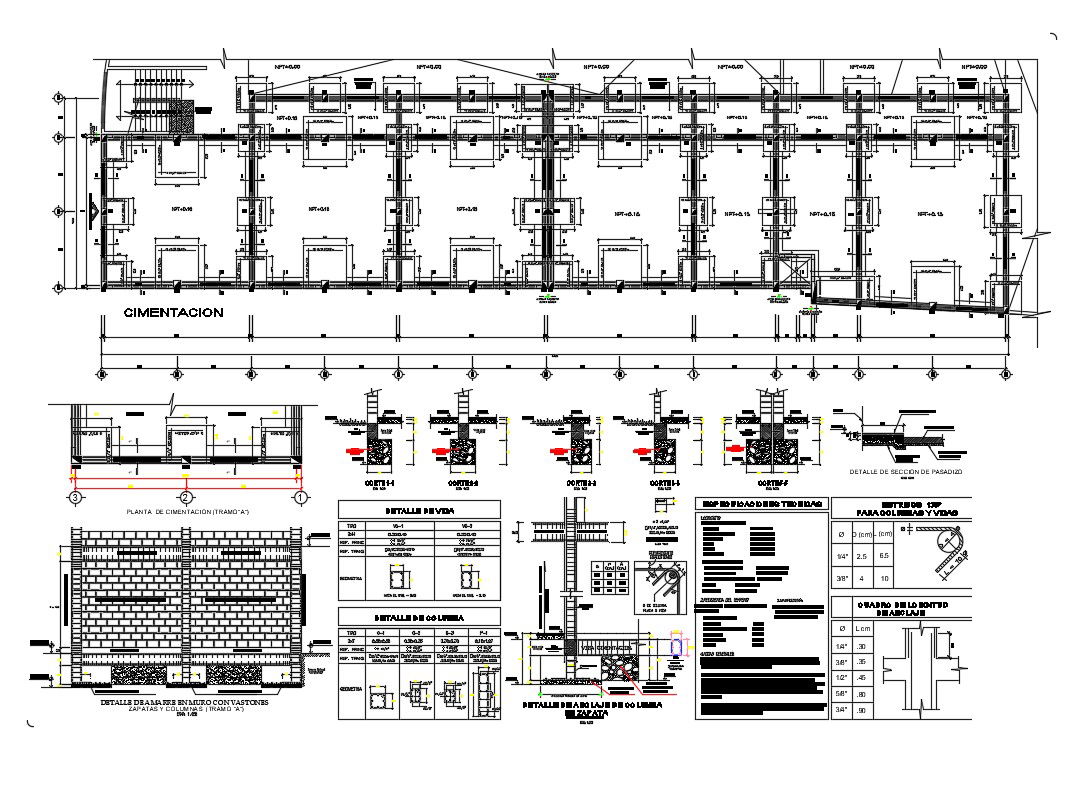 Foundation plan and constructive details with column dwg file