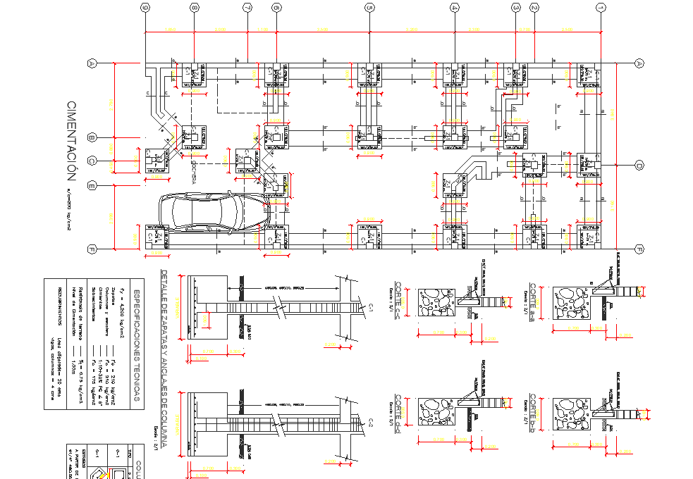 Foundation plan and elevation detail dwg file