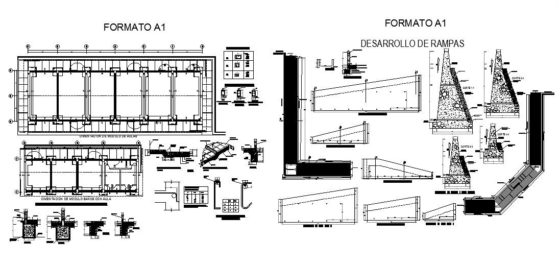 Foundation plan and ramp walk construction details dwg file