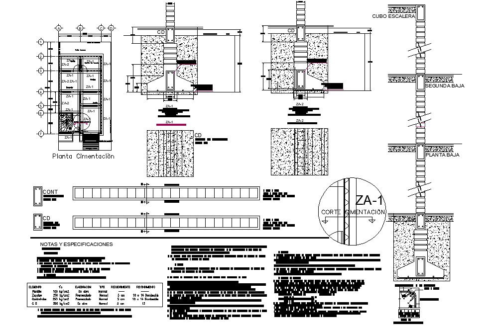 Foundation plan and section autocad file