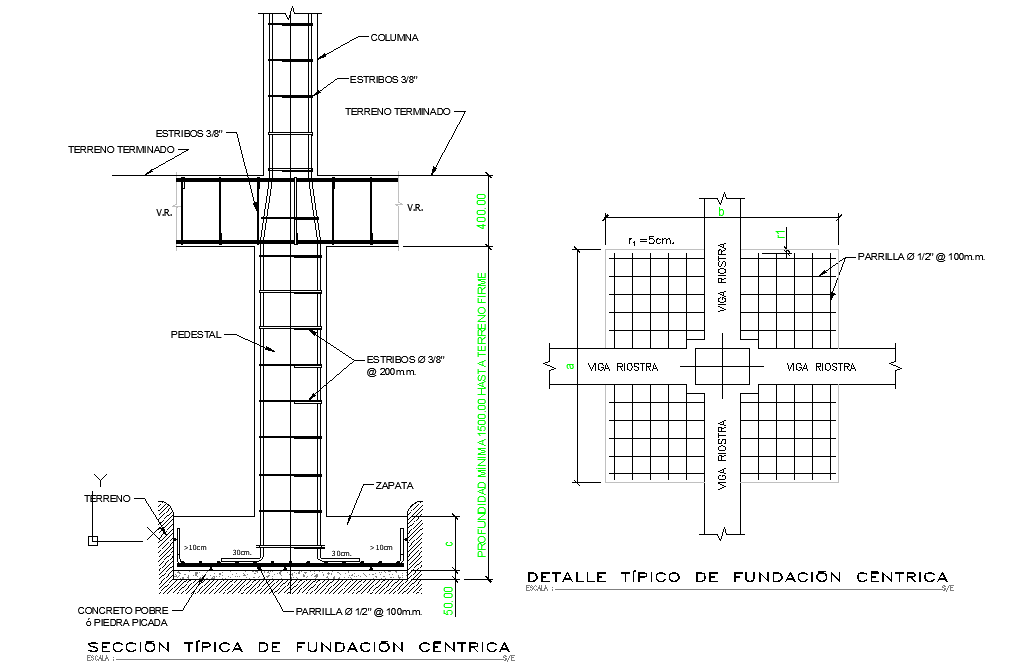 Foundation plan and section autocad file
