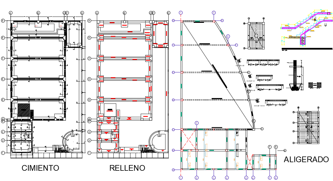 Foundation plan and section center line plan detail dwg file