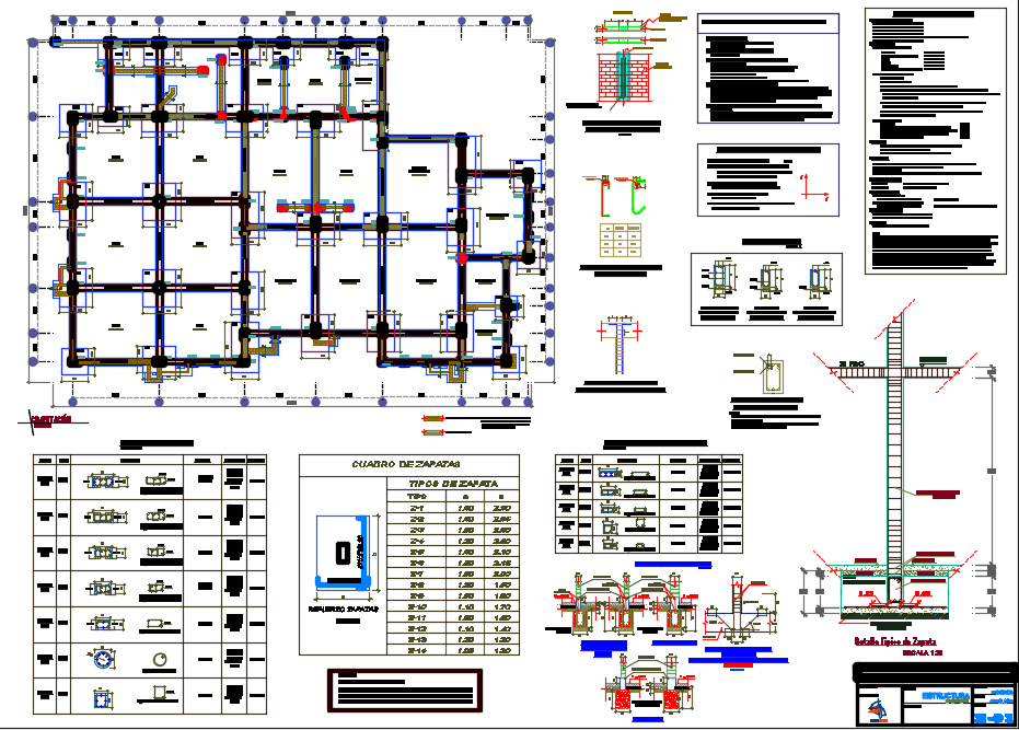 Foundation plan and section center line plan detail dwg file