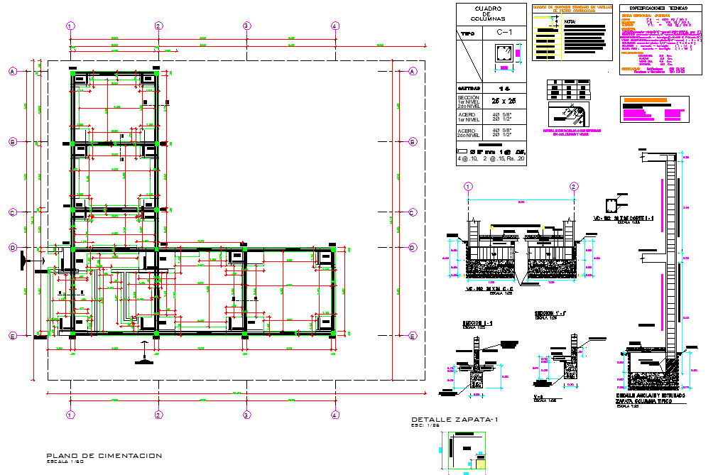 Foundation plan and section detail dwg file
