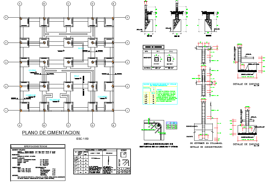 Foundation plan and section detail dwg file