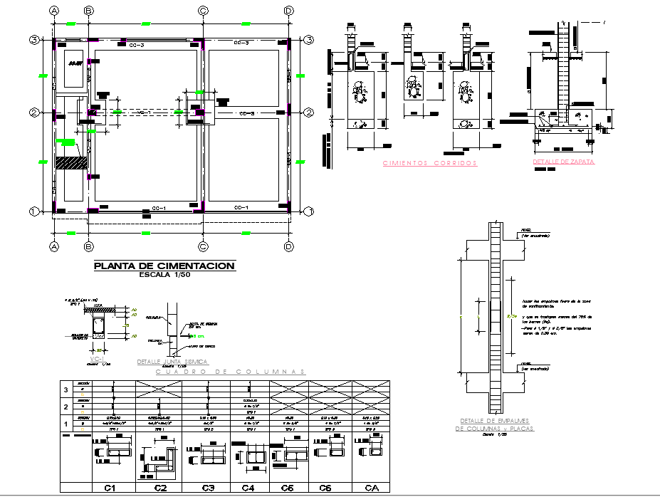 Foundation plan and section detail dwg file