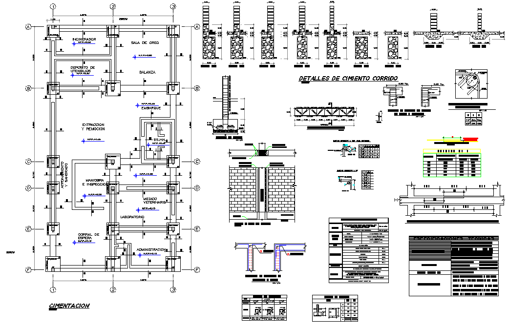Foundation plan and section detail dwg file