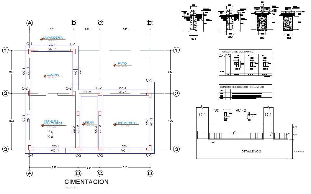 Foundation plan and section detail dwg file