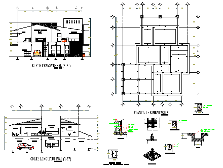 Foundation plan and section house plan autocad file