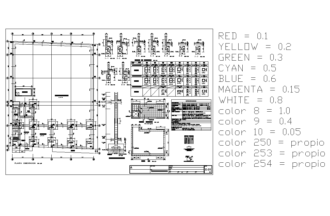 Foundation plan and section line plan detail dwg file