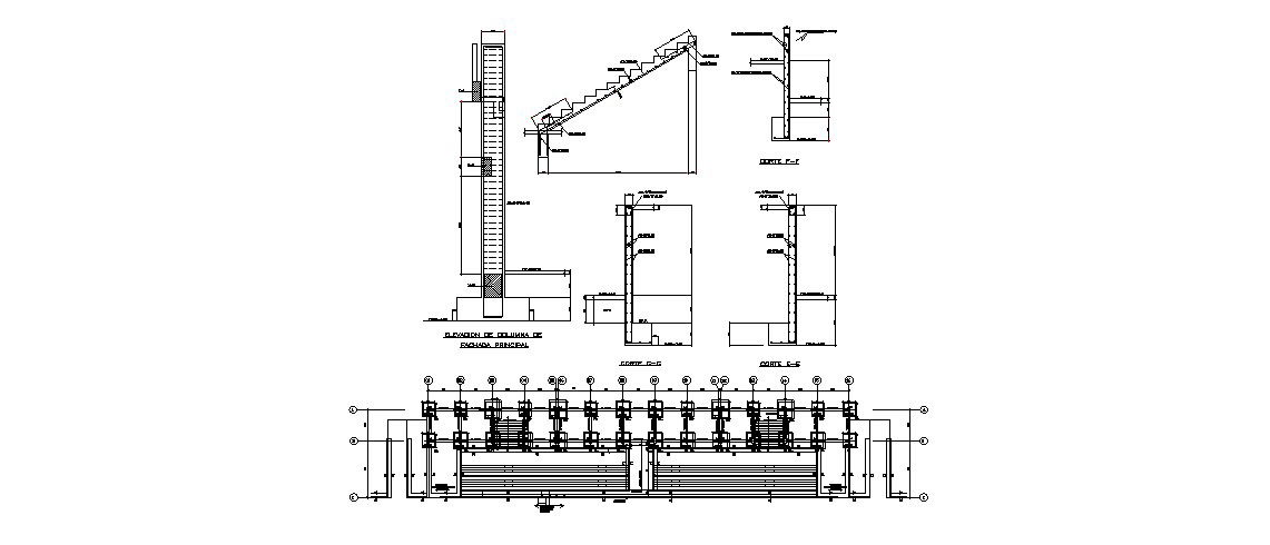 Foundation plan and staircase constructive structure details dwg file
