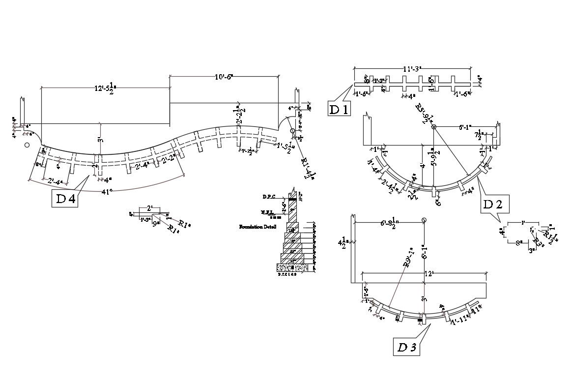 Foundation plan details of five flooring house dwg file