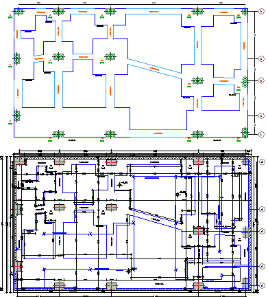 Foundation plan of Single family two flooring bungalow dwg file