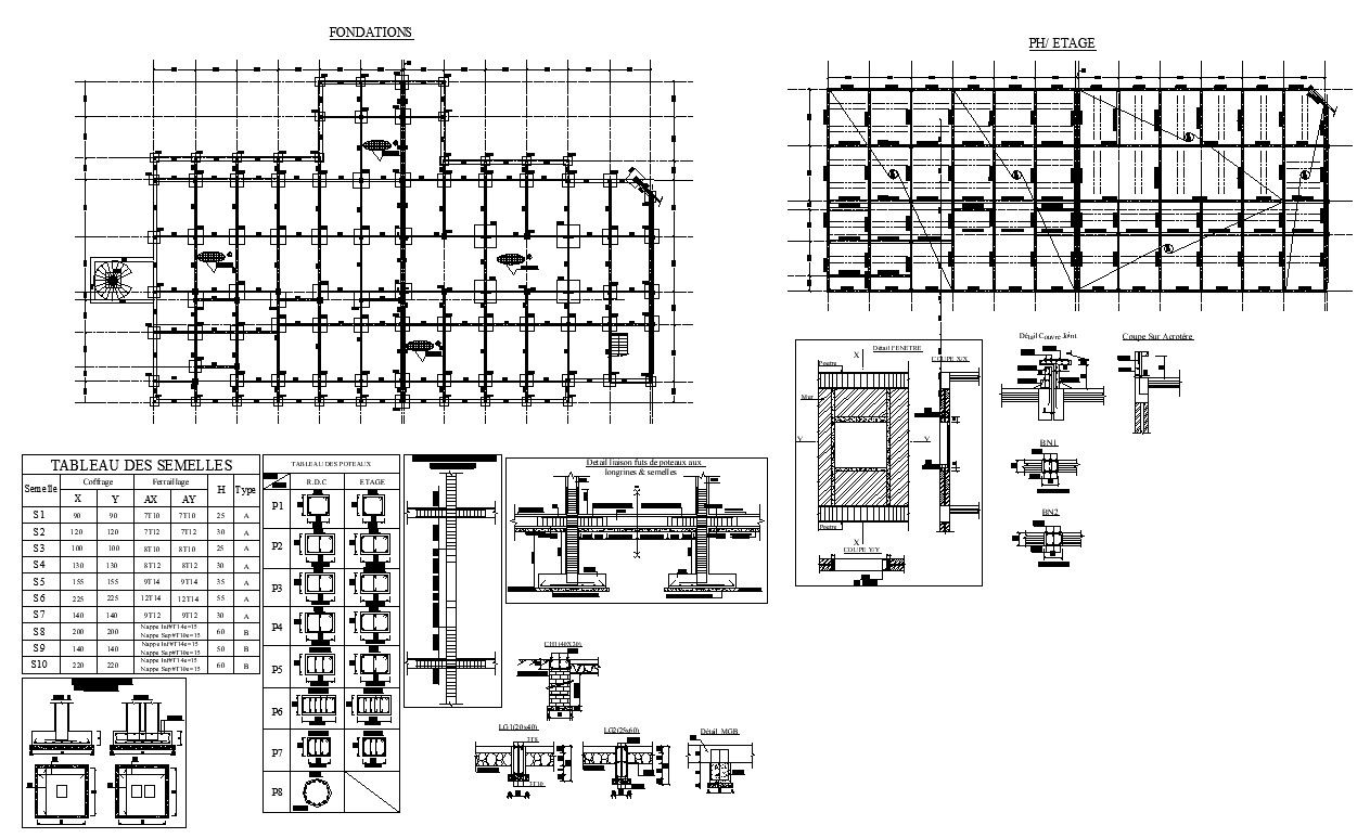 Foundation plan of a column structure 2d view layout file in dwg fromat