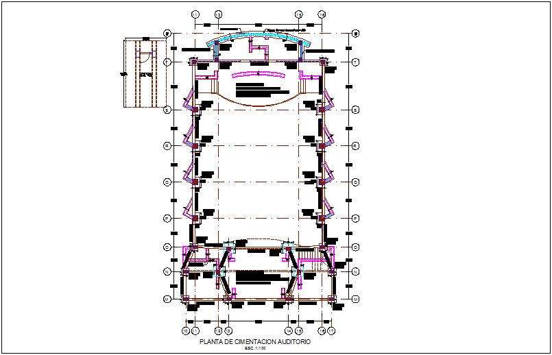 Foundation plan of auditory for integral center dwg file