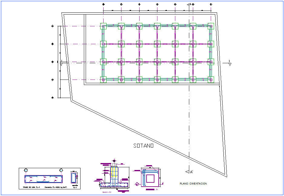 Foundation plan of basement plan for office dwg file