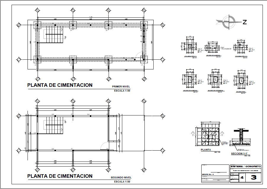 Foundation plan of both floors of house dwg file