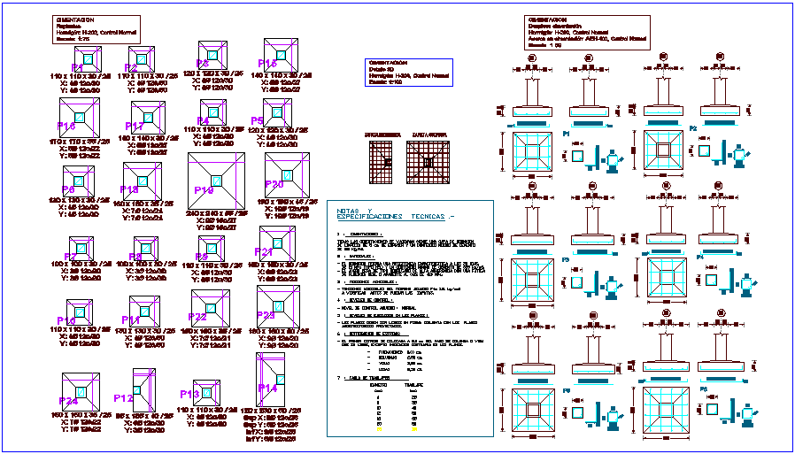 Foundation plan of column with construction detail of hospital dwg file
