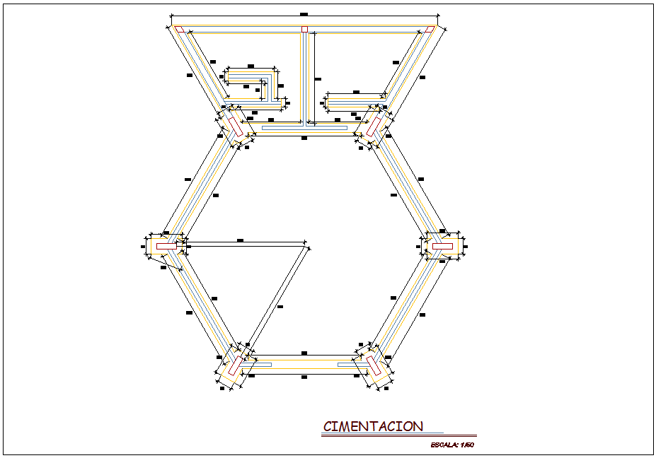 Foundation plan of corporate house with construction view dwg file