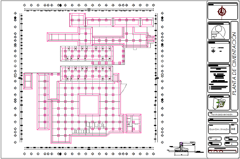 Foundation plan of hospital with detail view for hospital dwg file