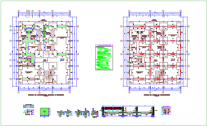 Foundation plan of municipality with construction detail dwg file