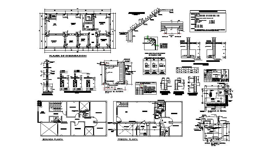 Foundation plan of residential house 8.00mtr x 15.00mtr with detail dimension in dwg file