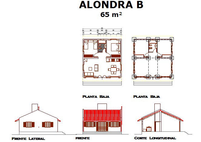Foundation plan to elevation and section house plan detail dwg file