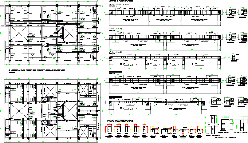 Foundation plan with beam construction of residential building dwg file